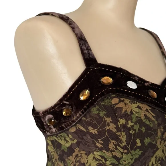 REBE Size 6 Boho Velvet Trim Camisole Tank - Picture 10 of 12